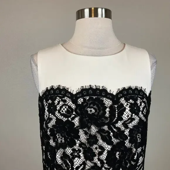 Calvin Klein Lace and Crepe Fit and Flare Cocktail Dress White and Black Size 6 - Picture 6 of 11